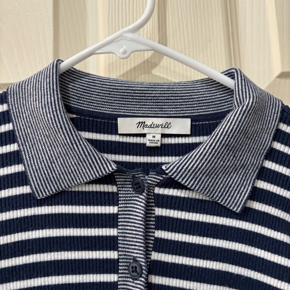MADEWELL The Signature Knit Polo Sweater Top in Stripe Medium - Picture 8 of 12